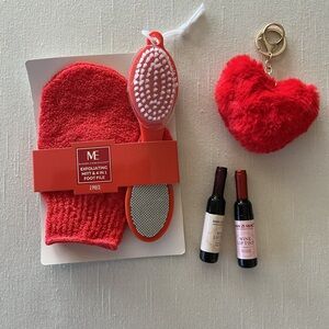 Red Exfoliating Mitt and Foot File Set and Lip Stain Bundle